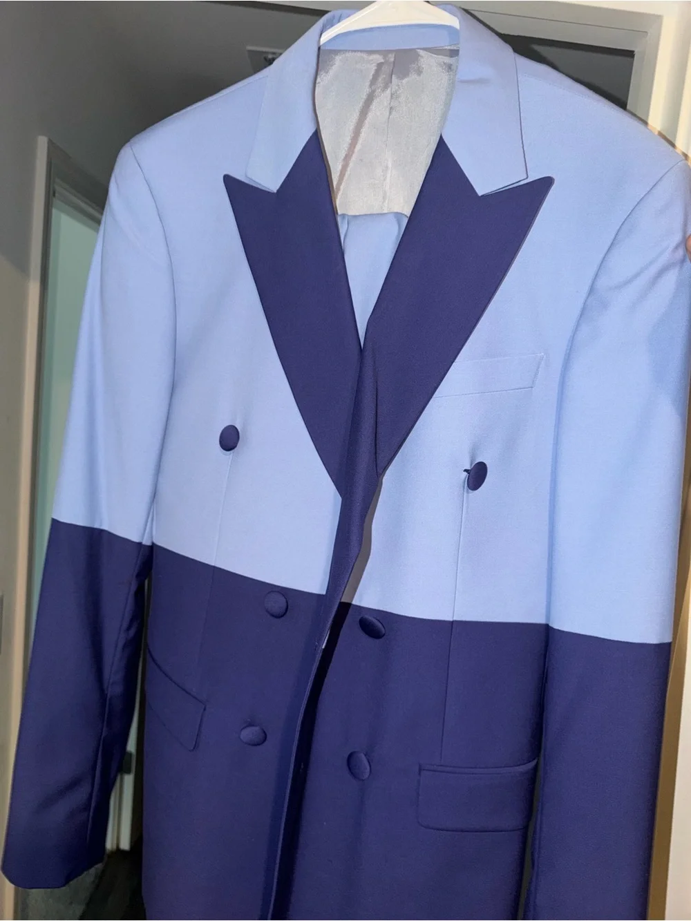 Men's Two-Tone Light Blue and Navy Double-Breasted Blazer